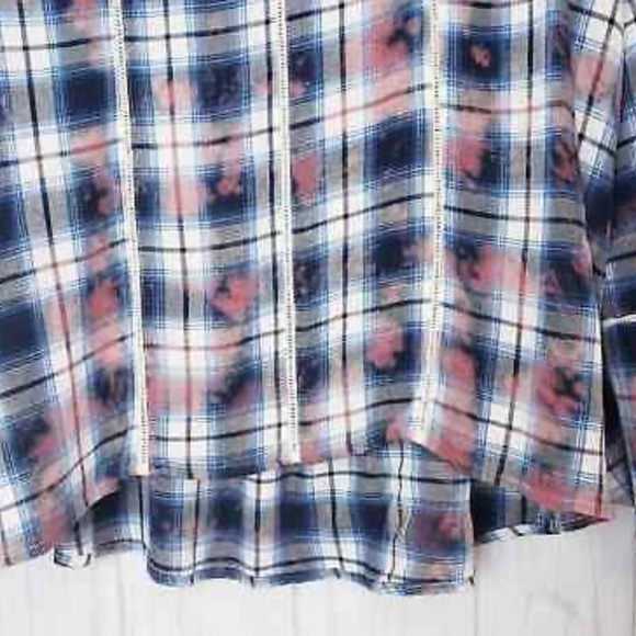 Seven7 Tie Dye Western Plaid Tie front Hi Lo Tunic with Fun Bell Sleeves Sz M - Picture 15 of 15